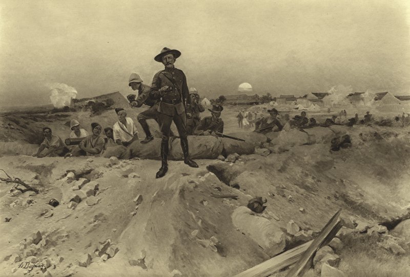 Belägringen av Mafeking, 1900 (gravyr) av Henri Louis Dupray