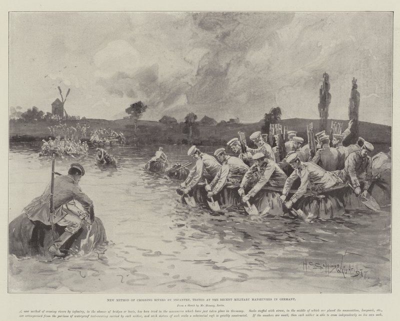 Ny metod för infanteriets passage av floder, testad vid de senaste militärmanövrerna i Tyskland av Henry Charles Seppings Wright