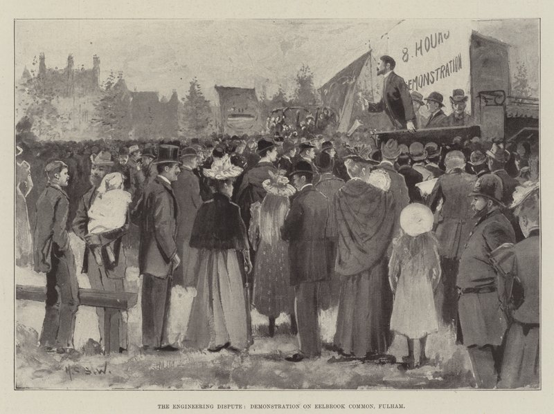 Teknikerstriden, demonstration på Eelbrook Common, Fulham av Henry Charles Seppings Wright