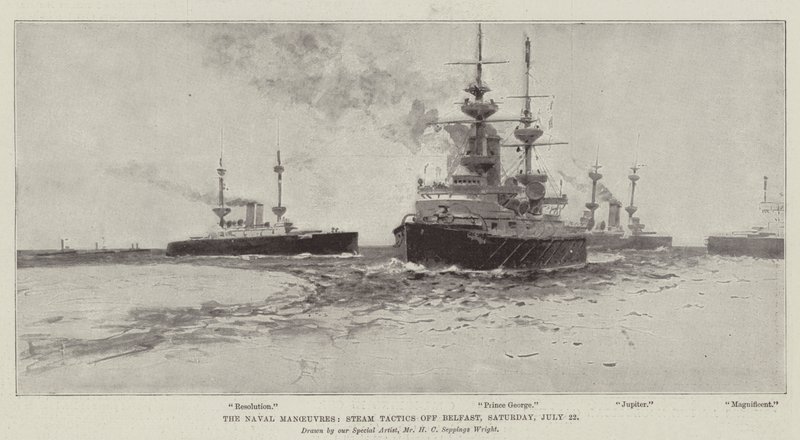 Sjömanövrarna, Steam Tactics utanför Belfast, lördagen den 22 juli av Henry Charles Seppings Wright