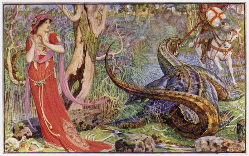St George räddar prinsessan från den hemska draken av Henry Justice Ford