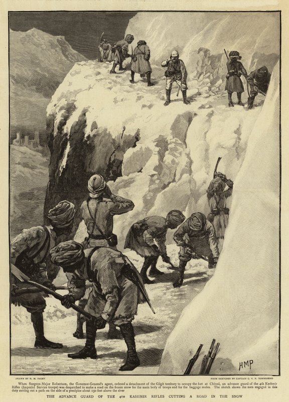 Advance Guard of the 4th Kashmir Rifles skär en väg i snön av Henry Marriott Paget