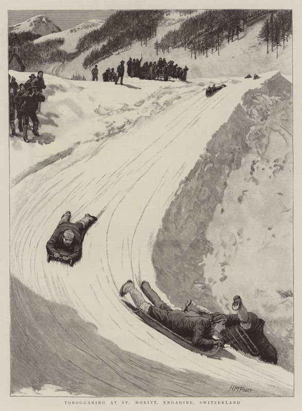 Kälkeåkning i St Moritz, Engadine, Schweiz av Henry Marriott Paget