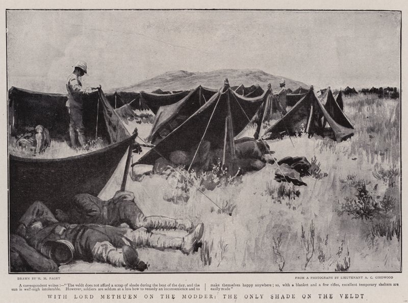 Med Lord Methuen på Modder, the Only Shade on the Veldt av Henry Marriott Paget