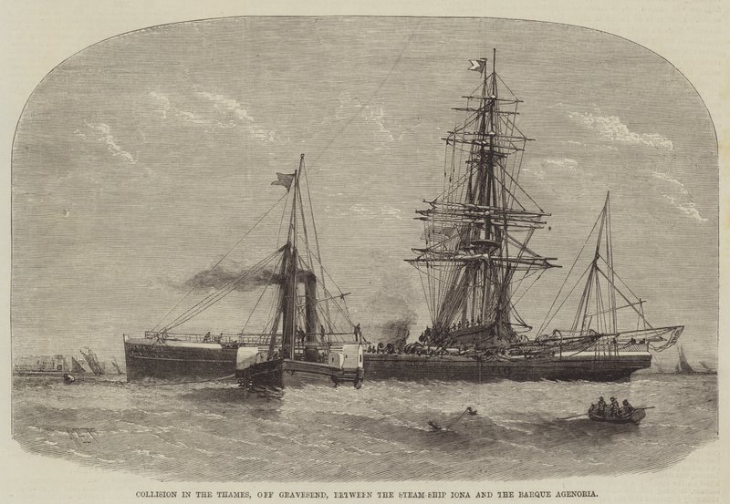 Kollision i Themsen, utanför Gravesend, mellan Steam-Ship Iona och Barque Agenoria av Henry Spernon Tozer