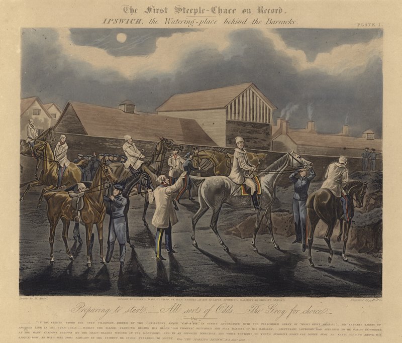 Den första registrerade steeplejakten, 1839 av Henry Thomas Alken