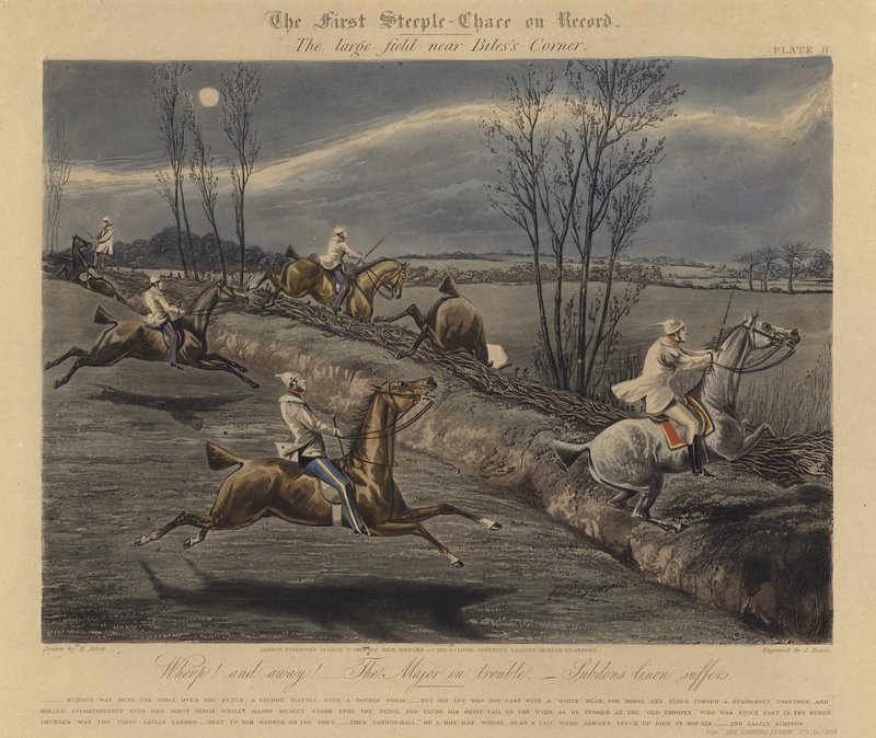 The First Steeple Chase på rekord, 1839 av Henry Thomas Alken