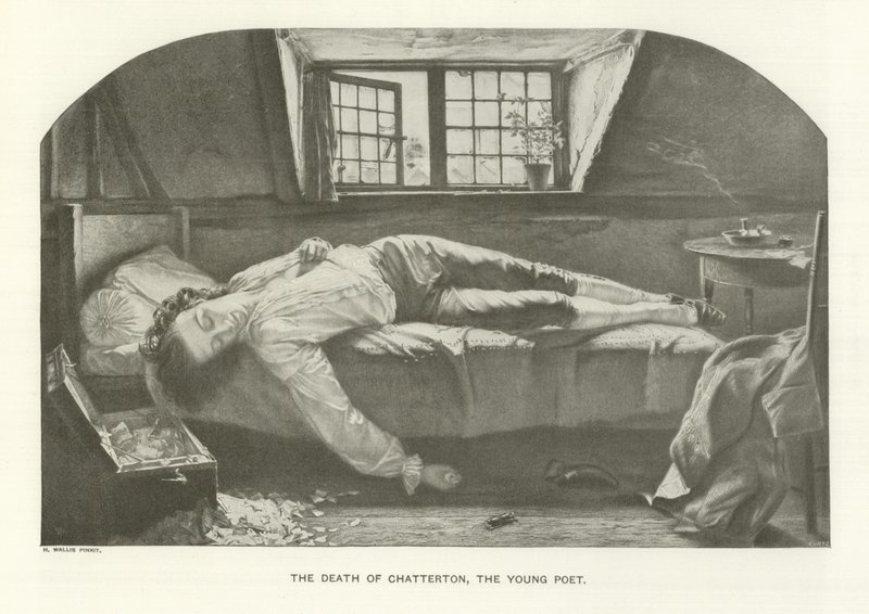 Den unge poeten Chattertons död (gravyr) av Henry Wallis