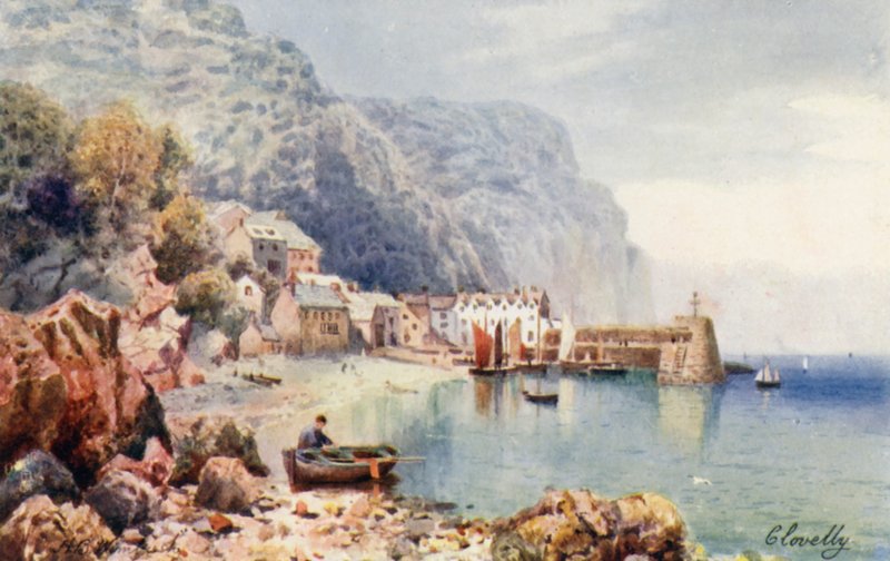 Clovelly (färglitografi) av Henry B. (after) Wimbush