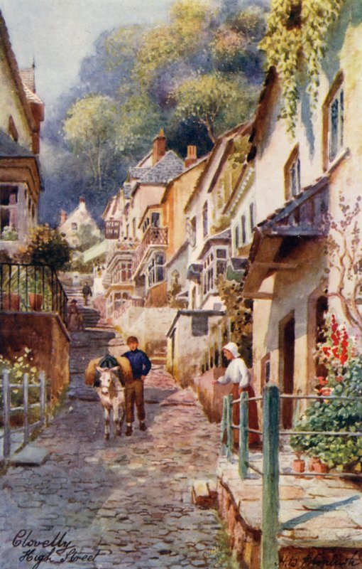 High Street, Clovelly (färglitografi) av Henry B. (after) Wimbush