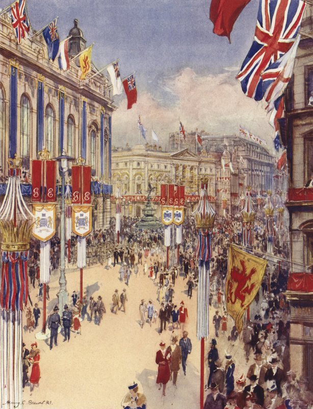 Piccadilly Circus, London (färg litho) av Henry Charles Brewer