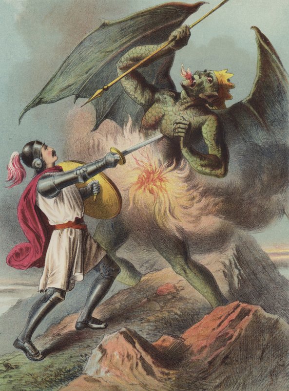 Christian dödar Appolyon (chromolitho) av Henry Courtney Selous