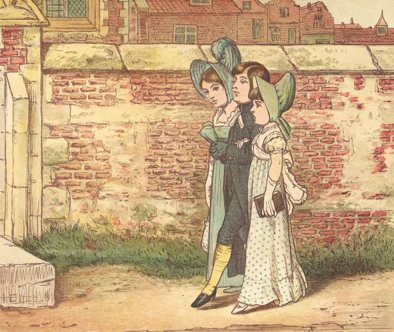 Människor som går i kyrkan (färg litho) av Henry Hetherington Emmerson