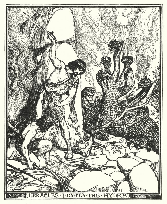 Herakles bekämpar Hydra (litho) av Henry Justice Ford