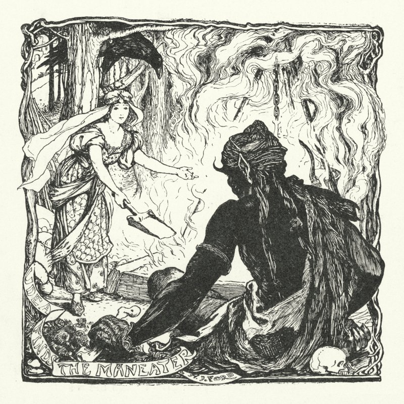 Udea hittar maneatern (gravyr) av Henry Justice Ford
