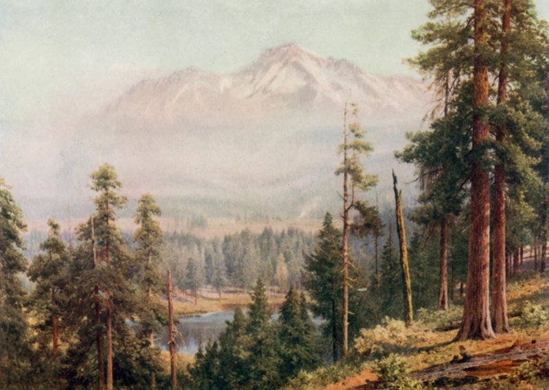 Mount Shasta (färg litho) av Henry Sutton Palmer
