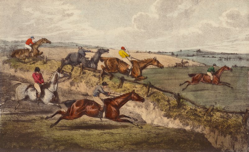 A Steeple-Chase (litho i färg) av Henry Thomas (after) Alken