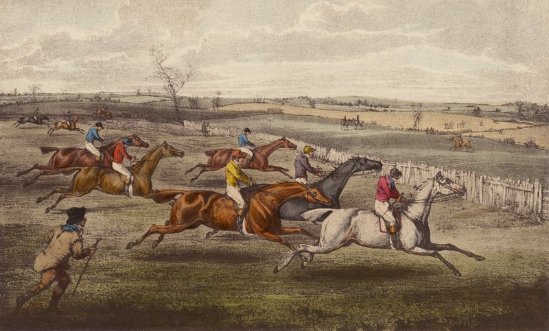 A Steeple-Chase (litho i färg) av Henry Thomas (after) Alken