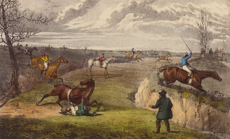 A Steeple-Chase (litho i färg) av Henry Thomas (after) Alken
