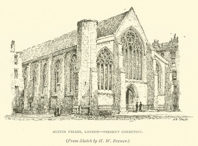 Austin Friars, London, nuvarande skick (gravyr) av Henry William Brewer