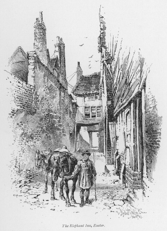 Coachning: The Elephant Inn, Exeter (litho) av Herbert (after) Railton
