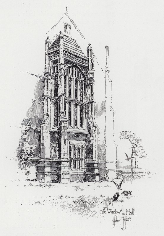 Oriel Fönster i Hall (gravyr) av Herbert (after) Railton