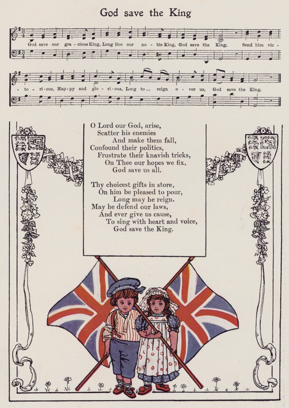 God Save The King (färg litho) av Hilda Broughton