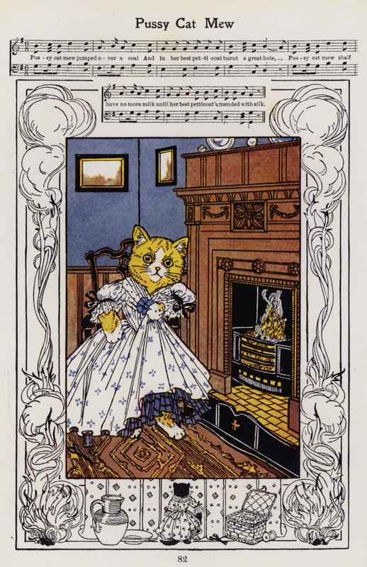 Pussy Cat Mew (färg litho) av Hilda Broughton