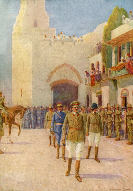 Lord Allenby går in i Jerusalem (färg litho) av Howard Davie