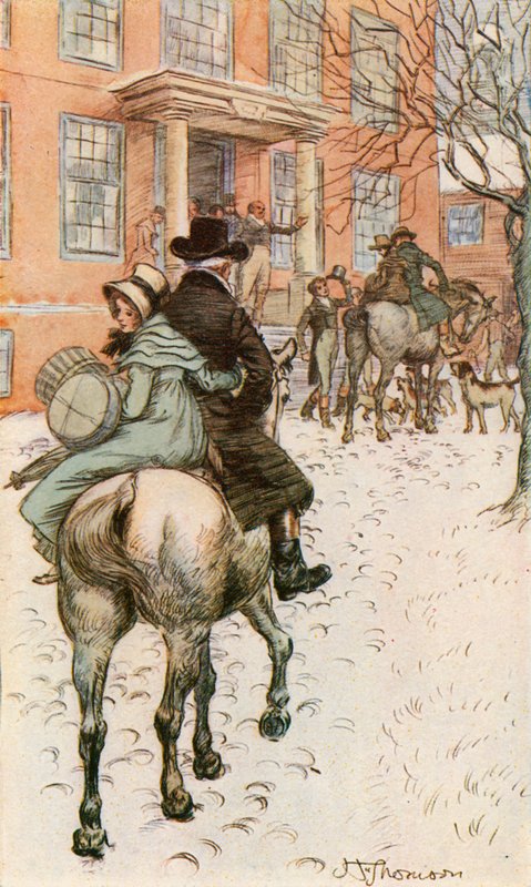 Ankomst till Röda huset (färg litho) av Hugh Thomson