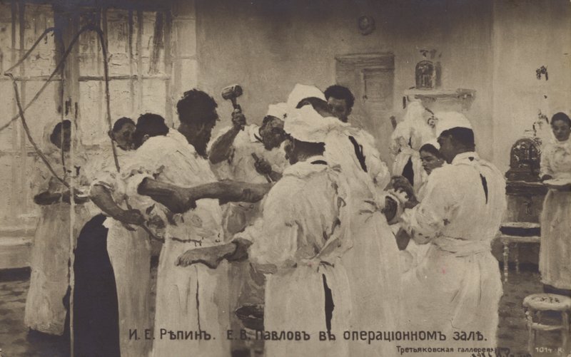 Kirurgen E Pavlov i operationssalen, 1888 av Ilya Efimovich after Repin