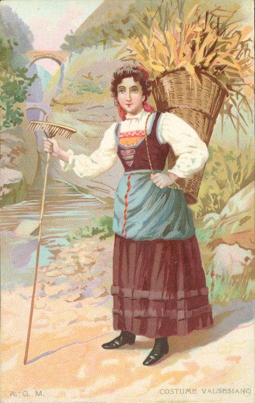 Valsesiansk dräkt (chromolitho) av Italian School