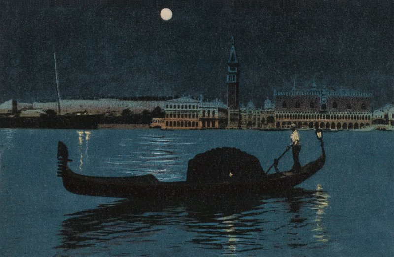 Dogepalatset och Campanile (färglitografi) av Italian School
