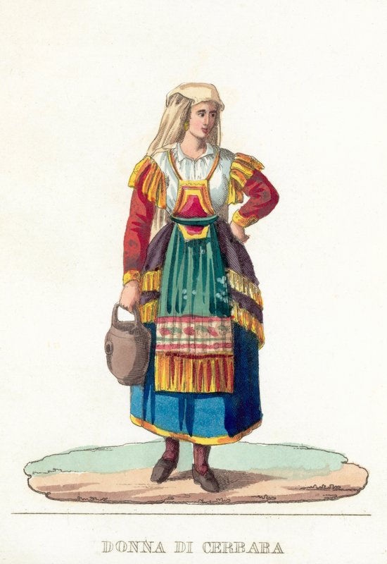 Donna Di Cerbara (färgad gravyr) av Italian School