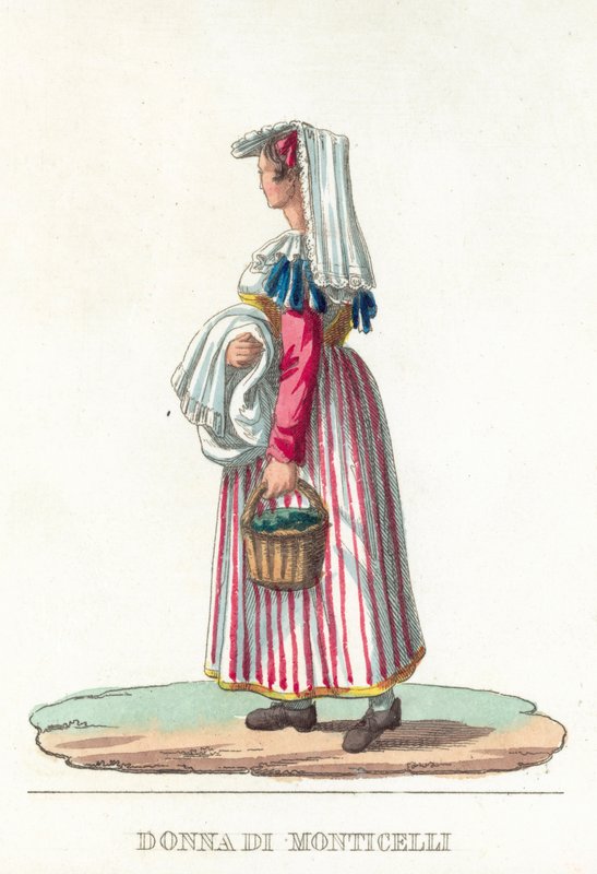 Donna Di Monticelli (färgad gravyr) av Italian School