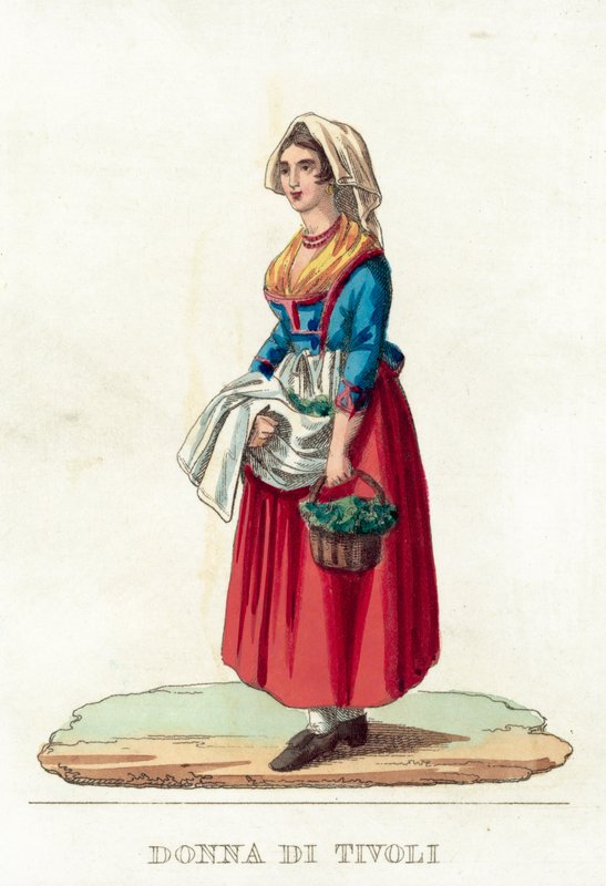 Kvinna i Tivoli (färgad gravyr) av Italian School