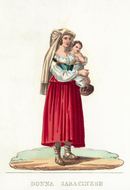 Donna Saracinese (färgad gravyr) av Italian School