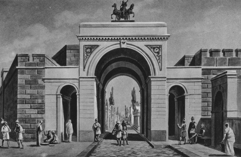 Pompeji: Porta Ercolana (litho) av Italian School