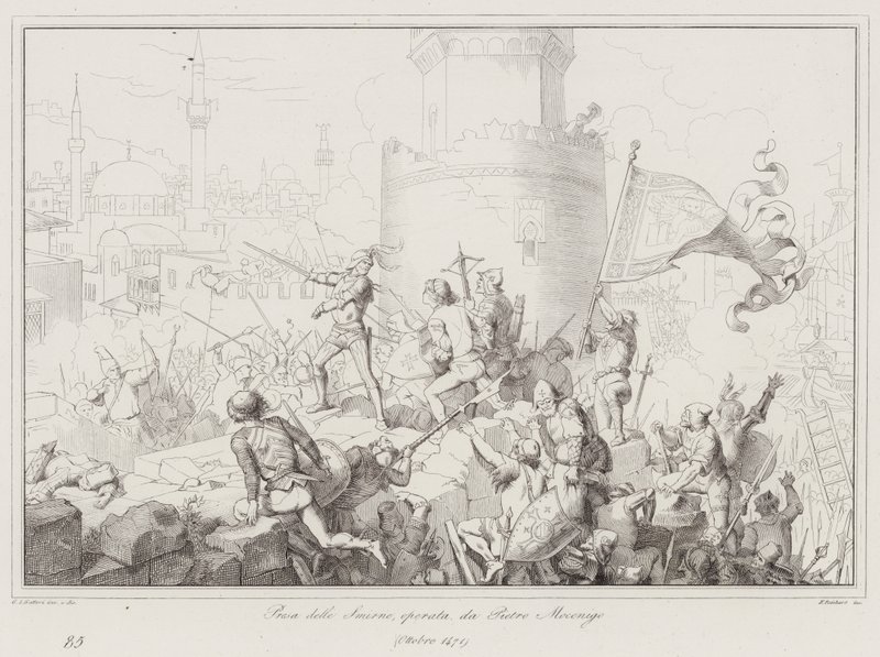 Take of Smyrna, som drivs av Pietro Mocenigo av Italian School