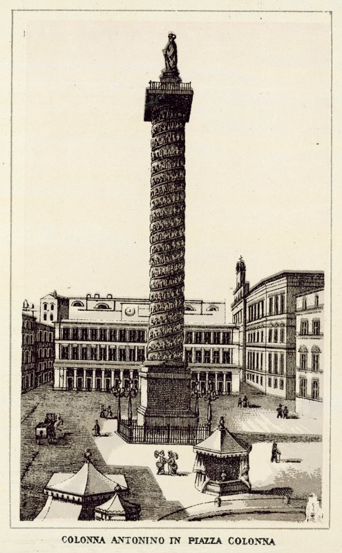 Rom: Antoninus kolumn på Piazza Colonna (litho) av Italian School