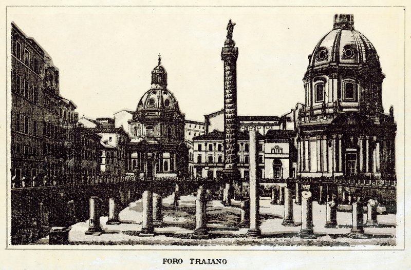 Rom: Trajanus Forum (litho) av Italian School