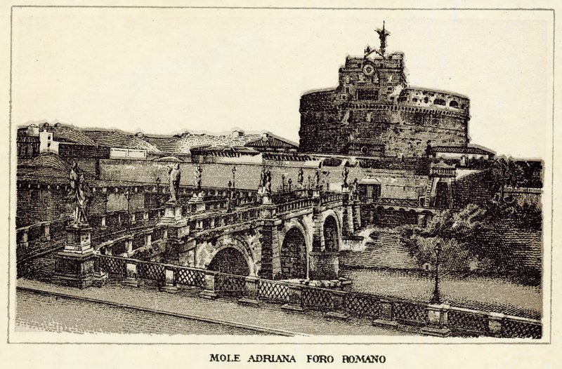 Rom: Mole Adriana Forum Romanum (litho) av Italian School