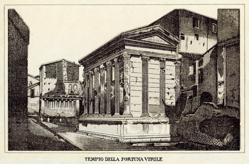 Rom: Temple of Virile Fortune (litho) av Italian School