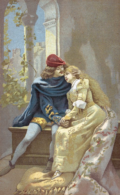 Romeo och Julia (färglitografi) av Italian School