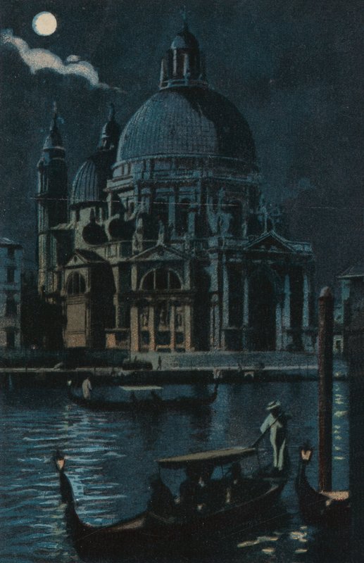 Santa Maria della Salute (färglitografi) av Italian School
