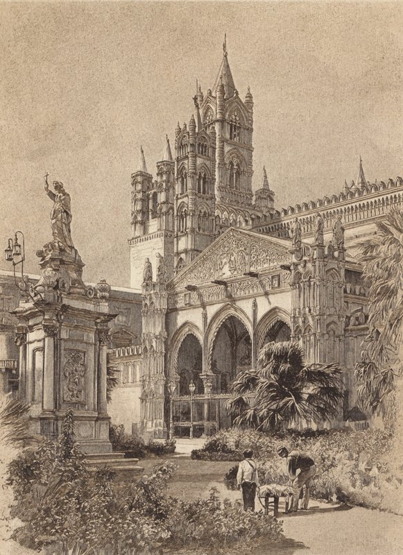 Sicilien / Sicilien: Palermos katedral (litografi) av Italian School