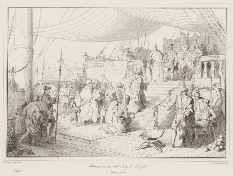 Inlämning av Bey of Tripoli av Italian School