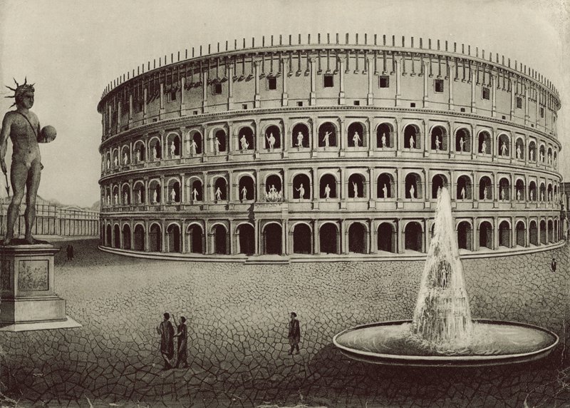 Colosseum restaurerat (litho) av Italian School