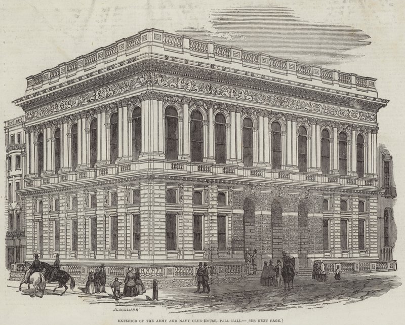 Exteriör av Army and Navy Club-House, Pall-Mall av J.L. Williams