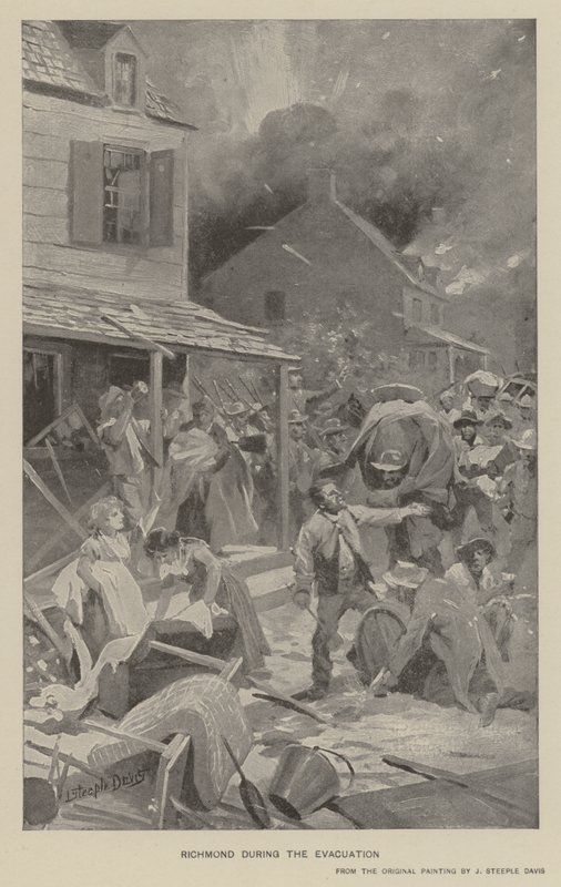 Richmond under evakueringen (litho) av J. (after) Steeple Davis